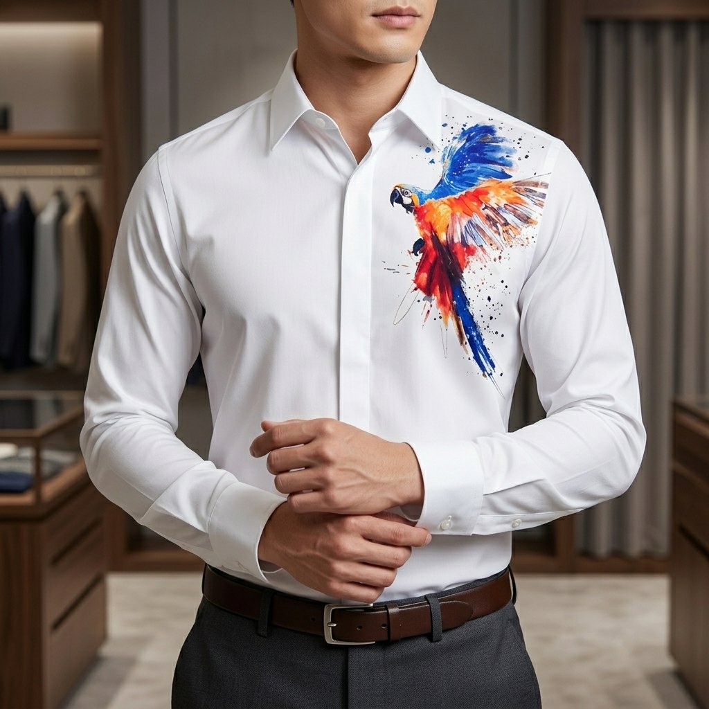 Banner áo sơ mi lụa Thái MODOVN mẫu đen chữ phá cách